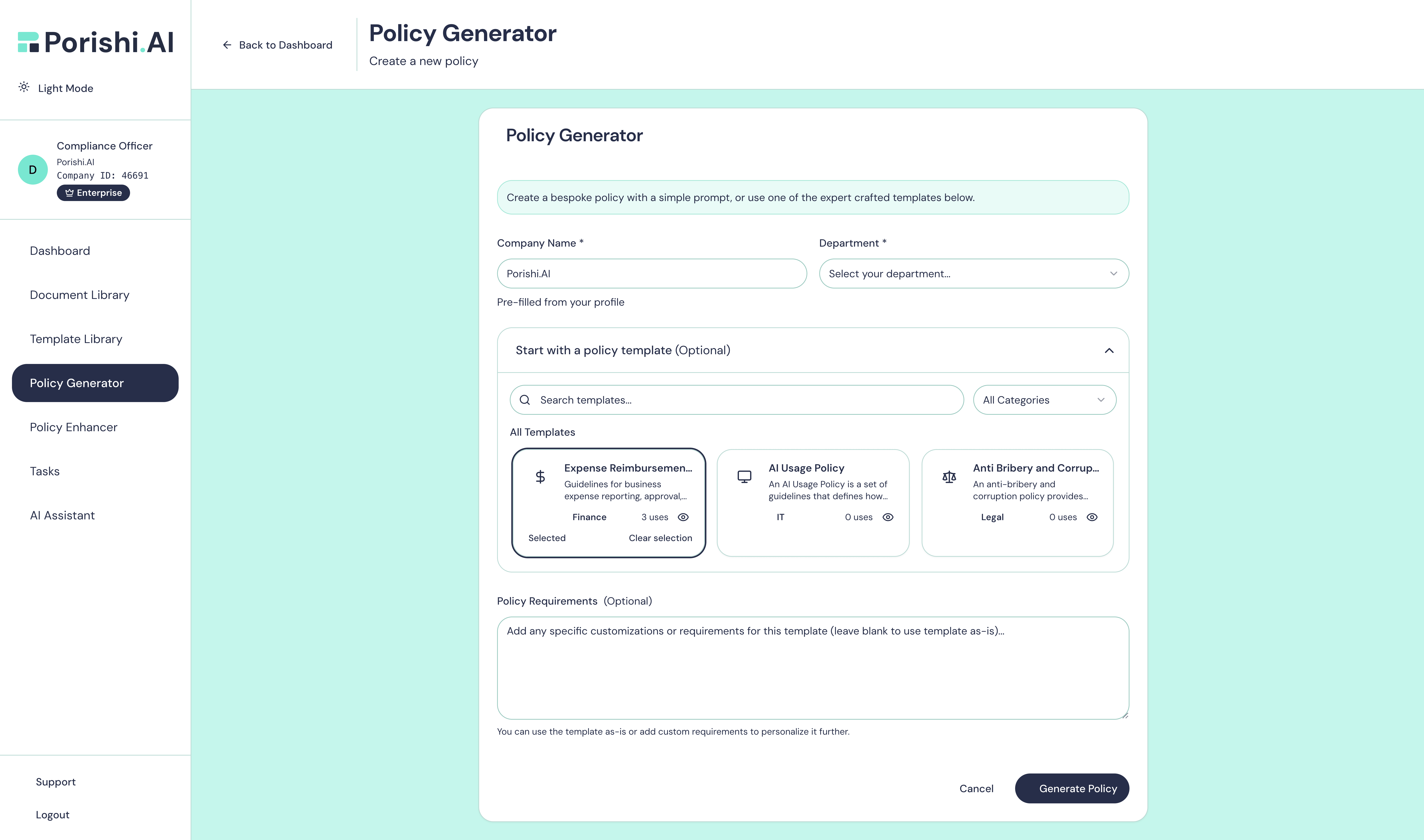 Policy Generator - Template Based